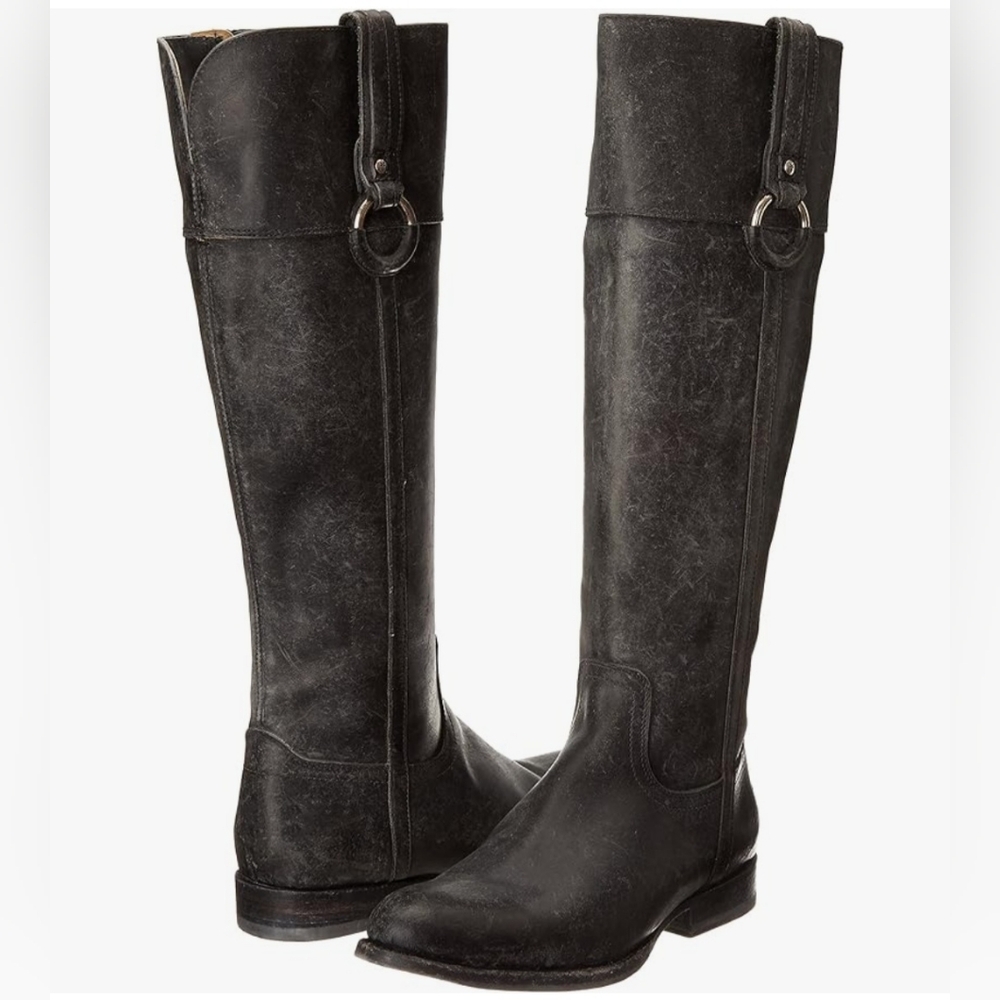 FRYE Women's‎ 3476222 Jamie Ring Tall Western Boots Stonewashed Black